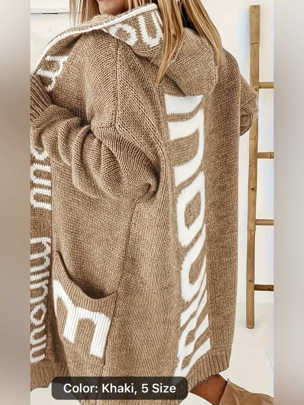 Khaki Hooded Knit Cardigan Sweater - Cozy Oversized Style